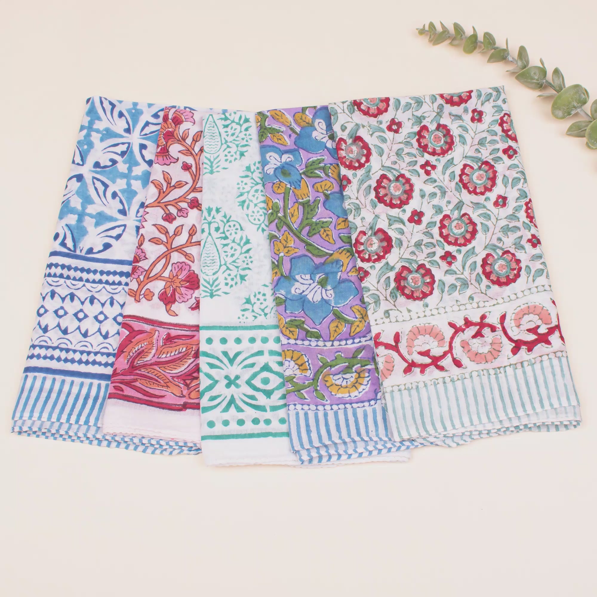 Set of 5 - Soft Organic Fabric Wrap For Summer, Hand Block Printed Bandana, Ideal Unisex Gift, Accessory For Pets & Bikers