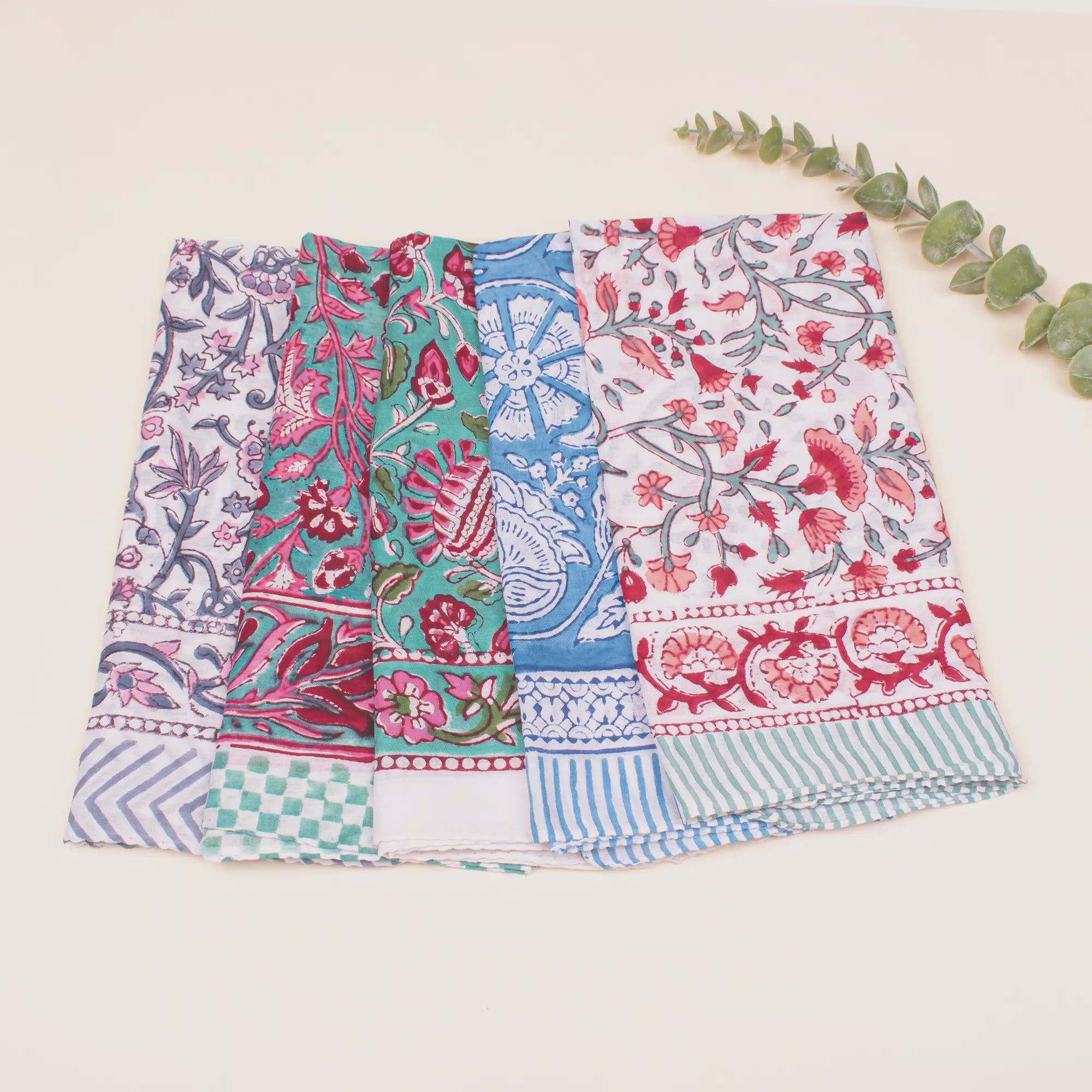 Set of 5 - Pure Cotton Bandanas, Lightweight Handcrafted Cotton Bandana, Organic Cotton Bandanas, Trendy Western Scarf For Festival & Outdoor