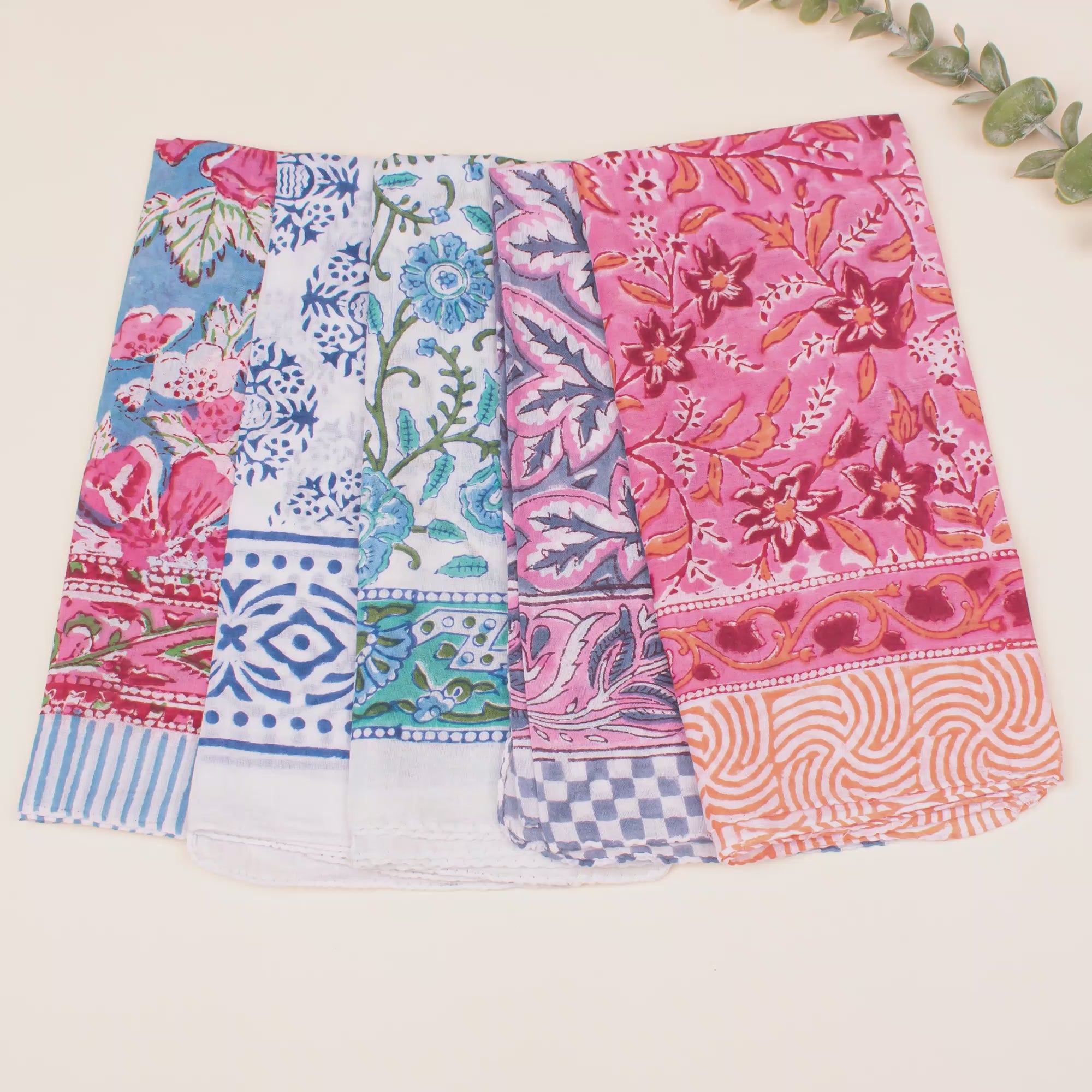 Set of 5 - Soft Cotton Bandana, Lightweight hair or neck Scarf, Block Printed Bandana, Eco-Friendly Bandana, Handmade Gift Idea For Him Or Her