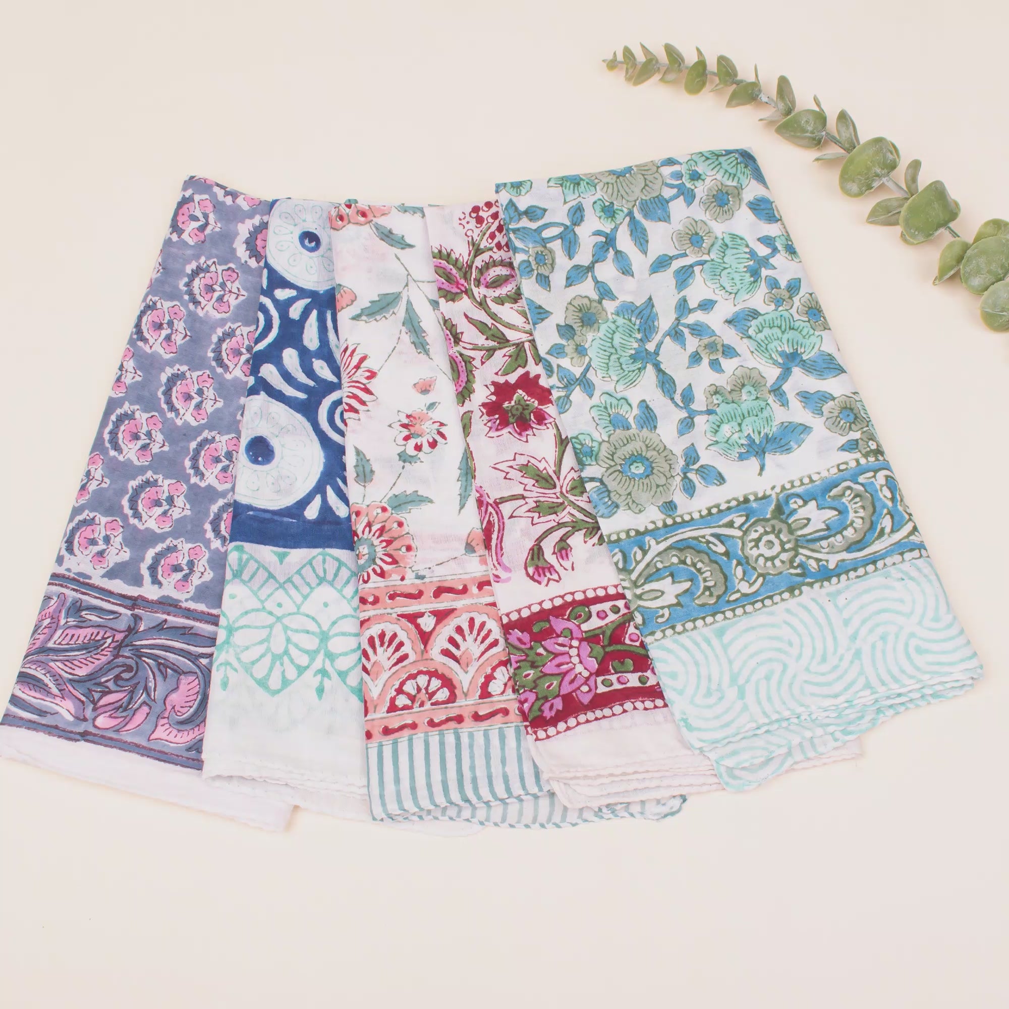 Pack of 5 Pure Cotton Hand block Printed Bandana, Neck Or Wrist Tie For Men & Women, Eco-Friendly Head Scarf, Soft Fabric Bandana