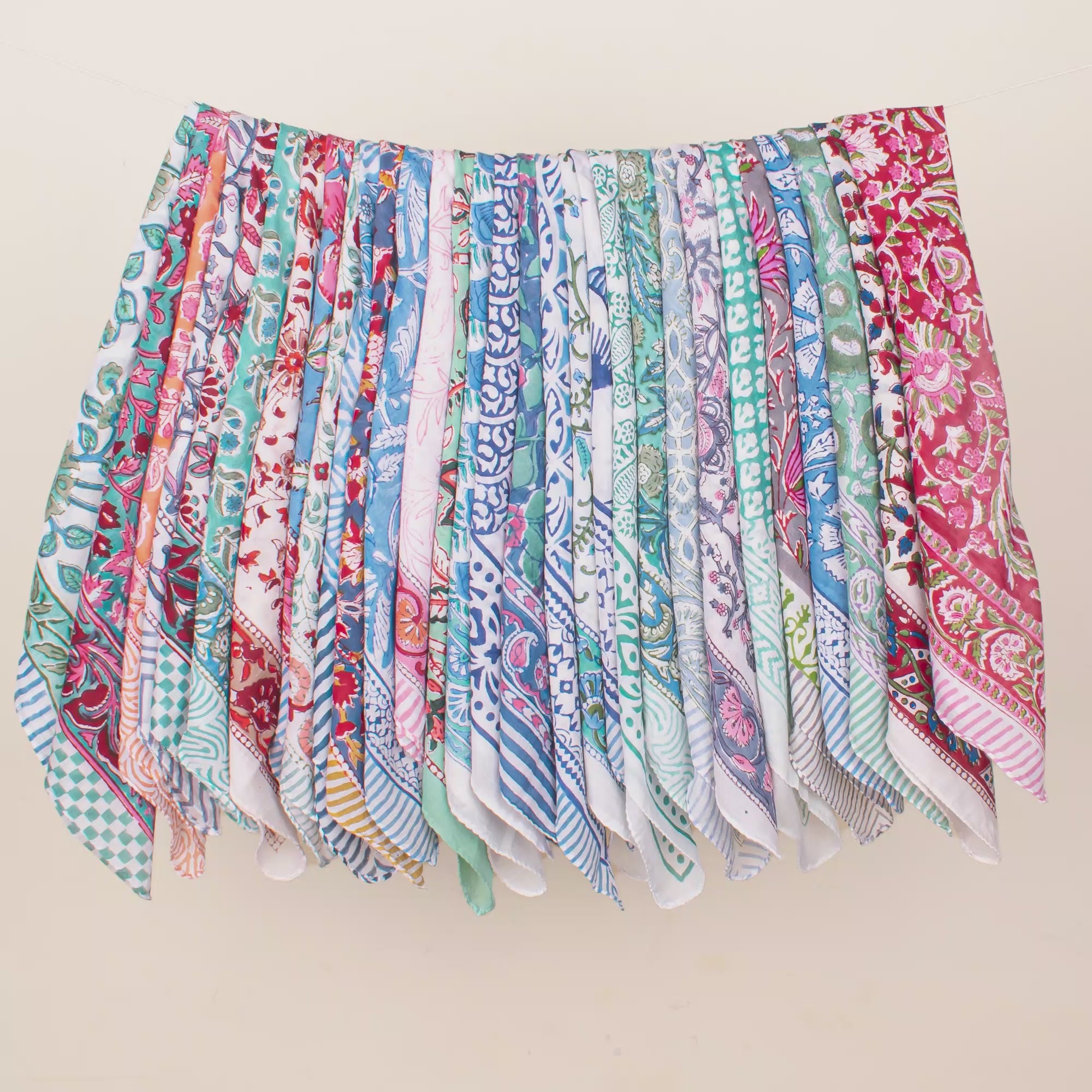 Set of 75 - Cotton Bandana, Hand Block Printed Floral Wrap, Lightweight Accessory For Pet & Bikers, Sustainable Artisan Gift Accessory