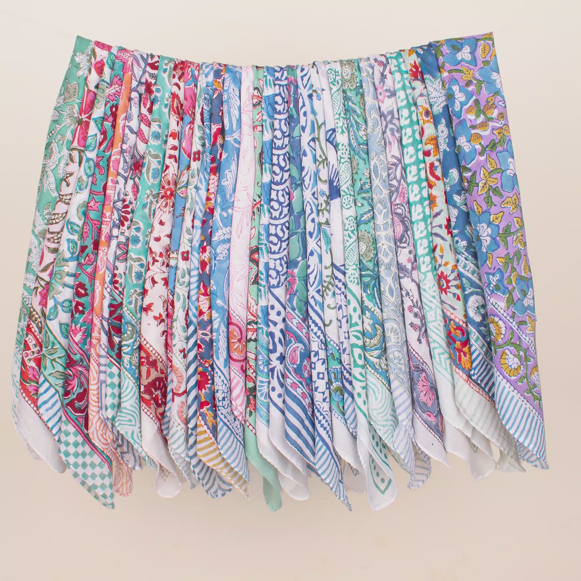 Set of 80 - Soft Handmade Cotton Bandana, Lightweight Scarf, Organic Block Printed Wrap, Sustainable Unisex Fashion Gift For All