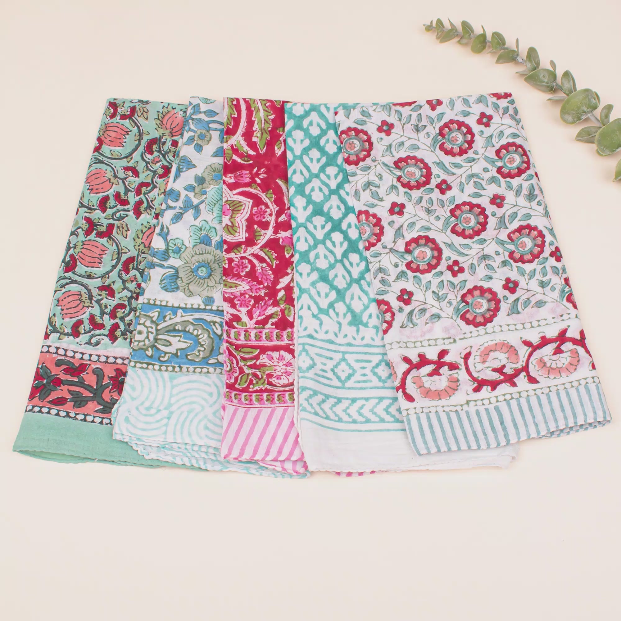 Set of 5 - Organic Cotton Bandana, Block Printed Neck & Hair Wrap, Lightweight Paisley Scarf, Unisex Eco-Friendly Gift