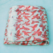 Flying Bird Block Printed Indian Natural Cotton Voile Fabric-Craft Jaipur