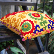Suzani Hand Embroidery Cushion Cover Indian Pom Pom-Craft Jaipur