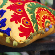 Suzani Hand Embroidery Cushion Cover Indian Pom Pom-Craft Jaipur