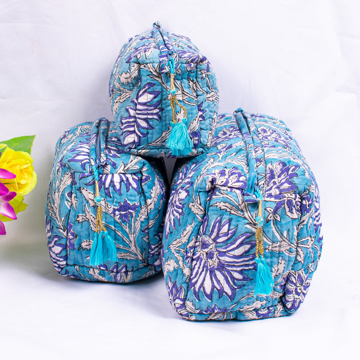 Cosmetic Bag, Assorted hand Block Printed Large Toiletry Bag, Waterproof Wash Bag, Makeup Bag, Travel Bag with Pockets, Jumbo Wash Bag