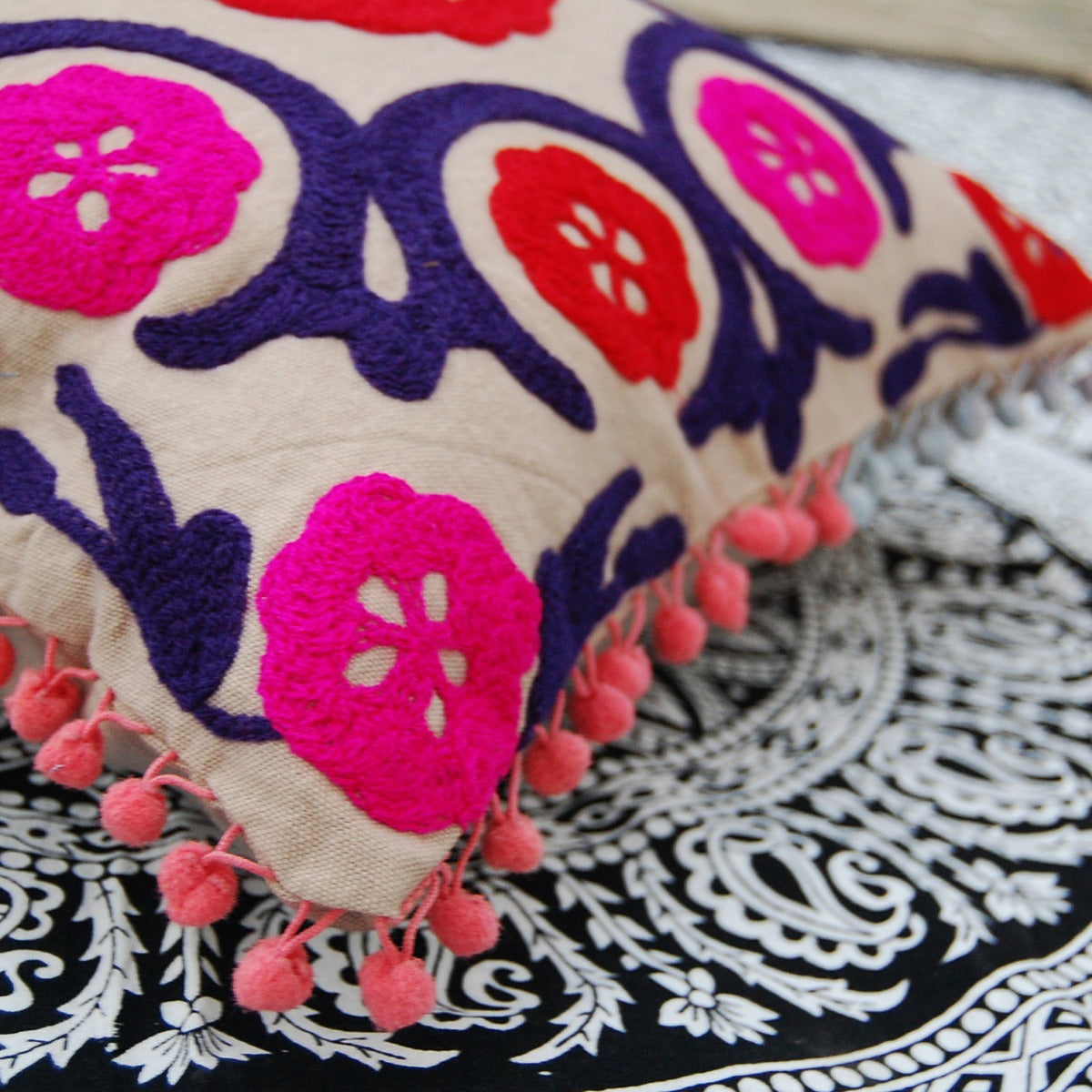 Suzani Embroidered Cushion Cover Multi Pillow Covers Decor-Craft Jaipur