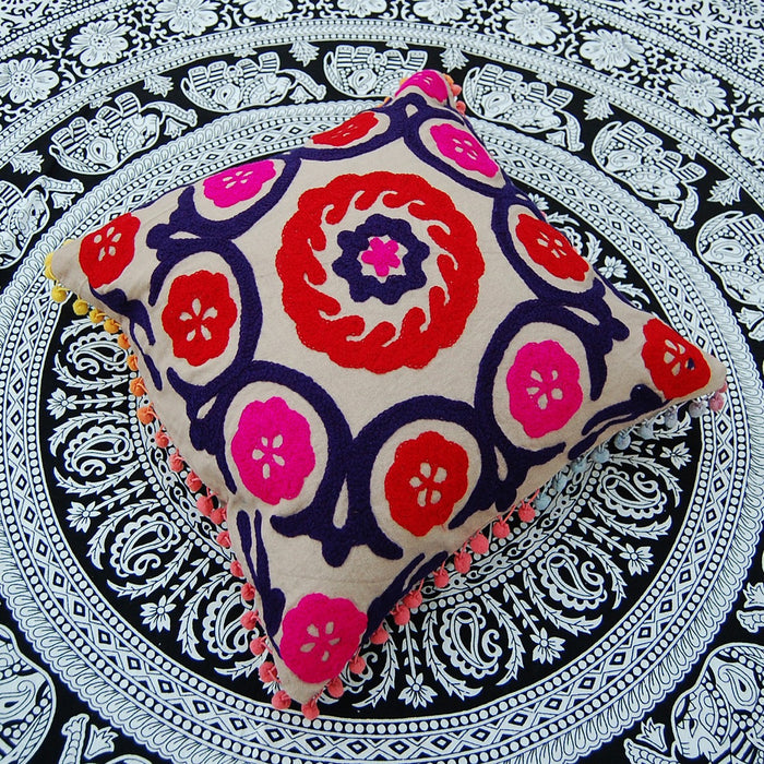 Suzani Embroidered Cushion Cover Multi Pillow Covers Decor-Craft Jaipur