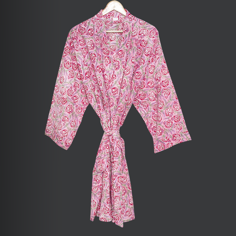 Women Wear Body Crossover, Bridesmaid Dressing Gown, Hand Block Print Cotton Bathrobe, Cotton Kimono