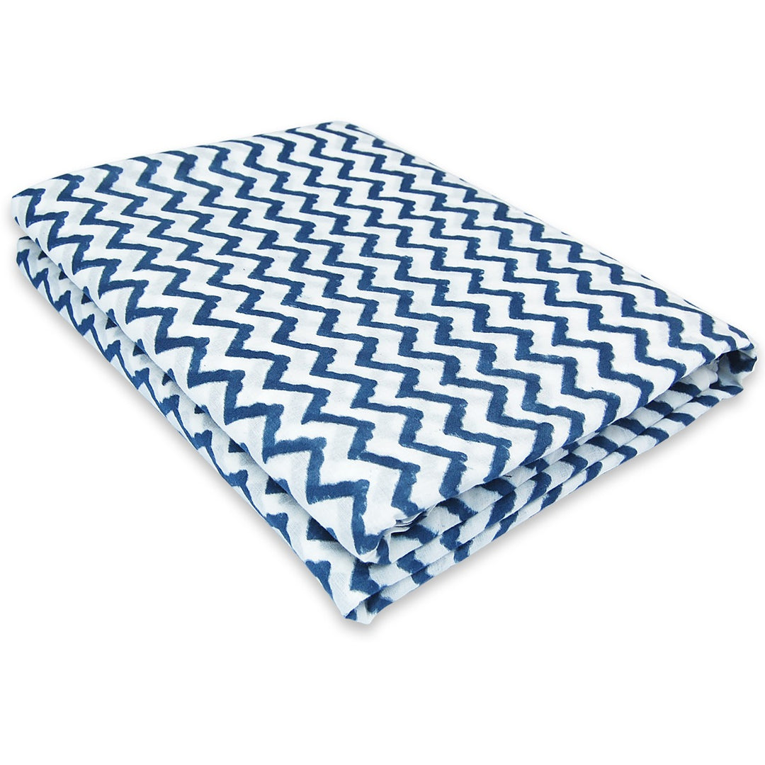 Indigo Blue Zig Zag Printed Running Cotton Sanganeri Fabric