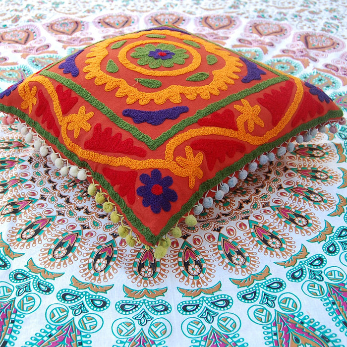 Suzani Pillows Cushion Cover Embroidered Throw Shams-Craft Jaipur