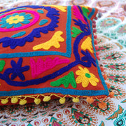 Suzani Embroidered Cushion Cover Cotton Pillow Cover-Craft Jaipur