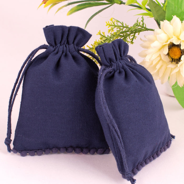 Custom Packaging Bags, Drawstring Wedding Favor Jewelry Bags (Navy Blue, Set of 100)-CraftJaipur