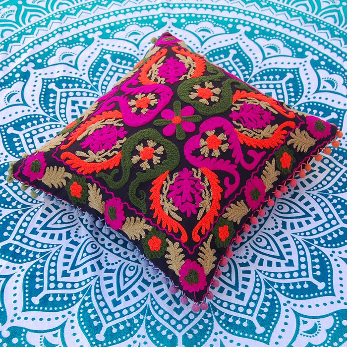 Suzani Pillows Embroidery Indian Cushion Cover Vintage Throw-Craft Jaipur