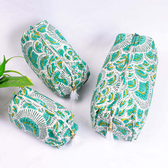 Hand Block Printed Toiletry Bag, Waterproof Wash Bag, Makeup Bag, Cosmetic Bag, Travel Bag with Pockets, India Wood Blocks, Jumbo Wash Bag