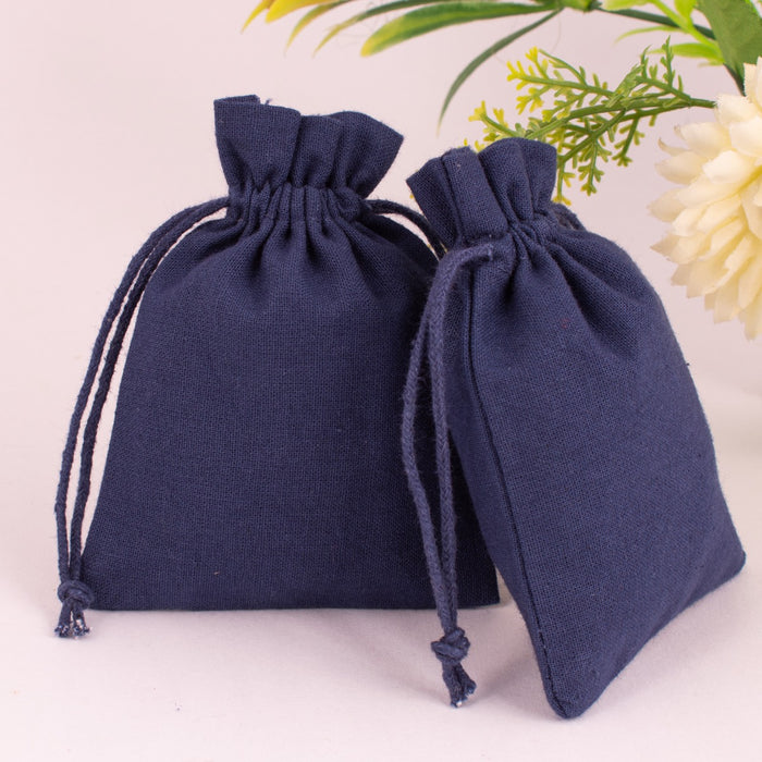 Custom Jewelry Packaging Pouch, Coins, Herbal and Cosmetic Products Packaging Pouch, Drawstring Pouch With Brand Logo (Navy Blue, Pack Of 100)-CraftJaipur