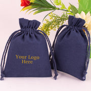 Custom Jewelry Packaging Pouch, Coins, Herbal and Cosmetic Products Packaging Pouch, Drawstring Pouch With Brand Logo (Navy Blue, Pack Of 100)-CraftJaipur