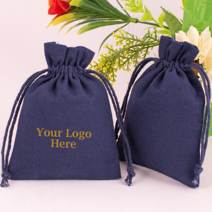 Custom Jewelry Packaging Pouch., Drawstring Pouch With Brand Logo (Navy Blue, Pack Of 100)-CraftJaipur