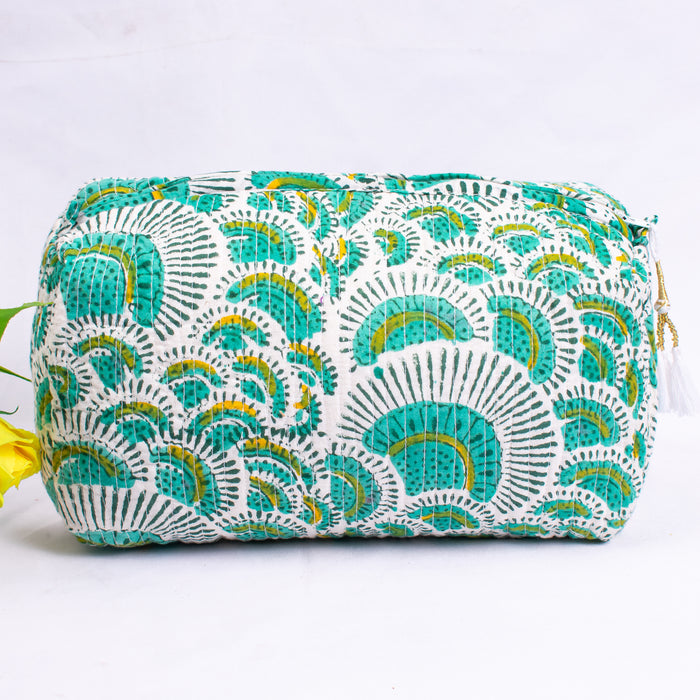 Hand Block Printed Toiletry Bag, Waterproof Wash Bag, Makeup Bag, Cosmetic Bag, Travel Bag with Pockets, India Wood Blocks, Jumbo Wash Bag