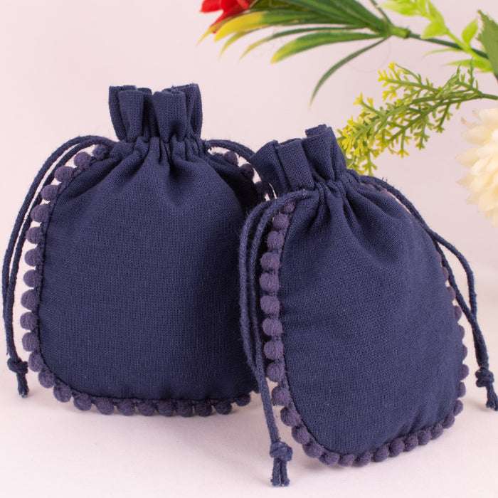 Designer Cotton Drawstring Jewelry packaging Pouch Custom Wedding Favor Gift Bags (Pack Of 100, Navy Blue)