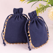 Designer Drawstring Jewelry Packaging Pouch Custom Cotton Wedding Favor Gift Bags (Pack Of 100, Navy Blue)