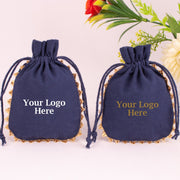 Designer Drawstring Jewelry Packaging Pouch Custom Cotton Wedding Favor Gift Bags (Pack Of 100, Navy Blue)