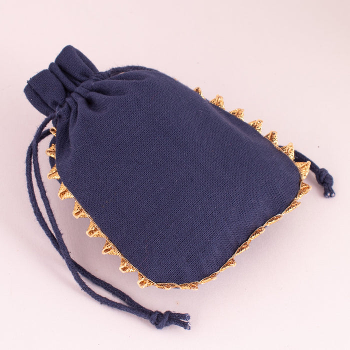 Designer Drawstring Jewelry packaging Pouch Custom Cotton Wedding Favor Gift Bags (Pack Of 100, Navy Blue)