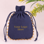 Designer Drawstring Jewelry Packaging Pouch Custom Cotton Wedding Favor Gift Bags (Pack Of 100, Navy Blue)