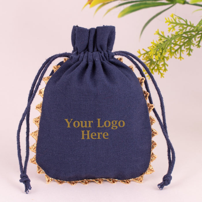 Designer Drawstring Jewelry packaging Pouch Custom Cotton Wedding Favor Gift Bags (Pack Of 100, Navy Blue)