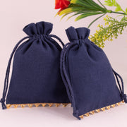 Designer Drawstring Eco Friendly Jewelry packaging Pouch Custom Cotton Wedding Favor, Gift Package (Pack Of 100, Navy Blue)