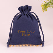 Designer Drawstring Eco Friendly Jewelry packaging Pouch Custom Cotton Wedding Favor, Gift Package (Pack Of 100, Navy Blue)