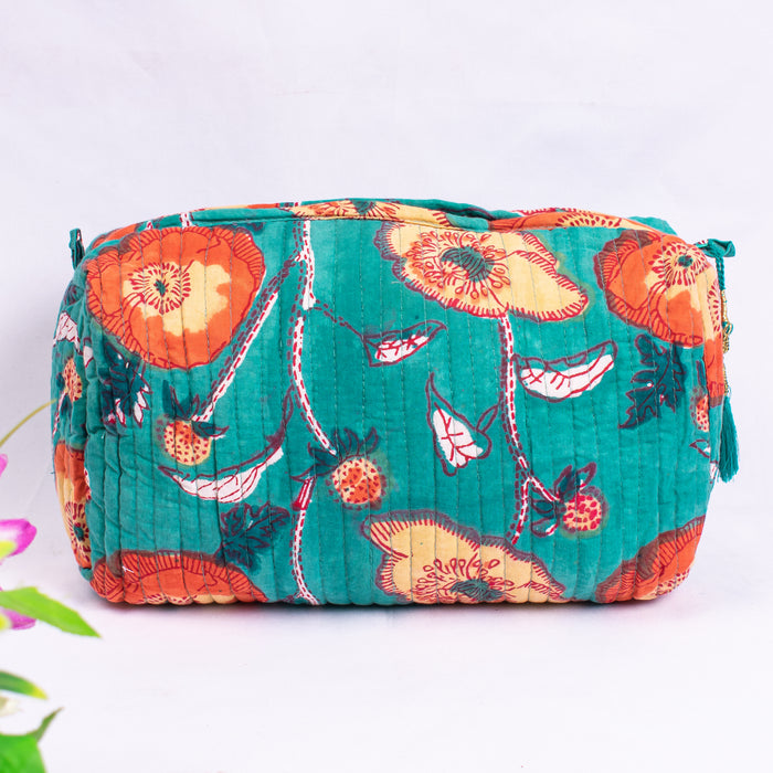 Make-up pouch, Block Print Bags, Zipper pouch, Toiletry Bags, Traveling pouch, Green bag