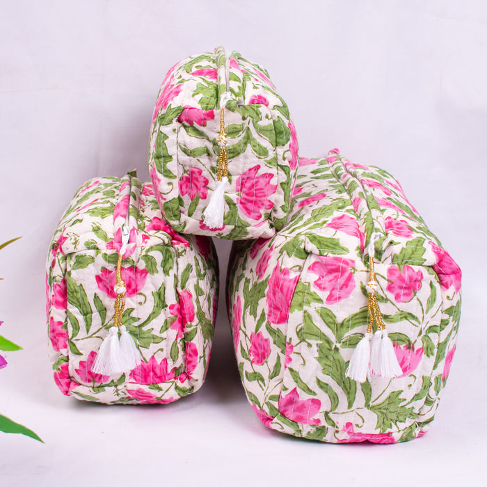 Travel Bag with Pockets, Assorted hand Block Printed Large Toiletry Bag, Waterproof Wash Bag, Makeup Bag, Cosmetic Bag, Jumbo Wash Bag