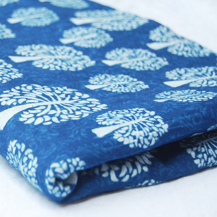 Indigo Tree Of Life Block Printed Natural Cotton Fabric - Craft Jaipur