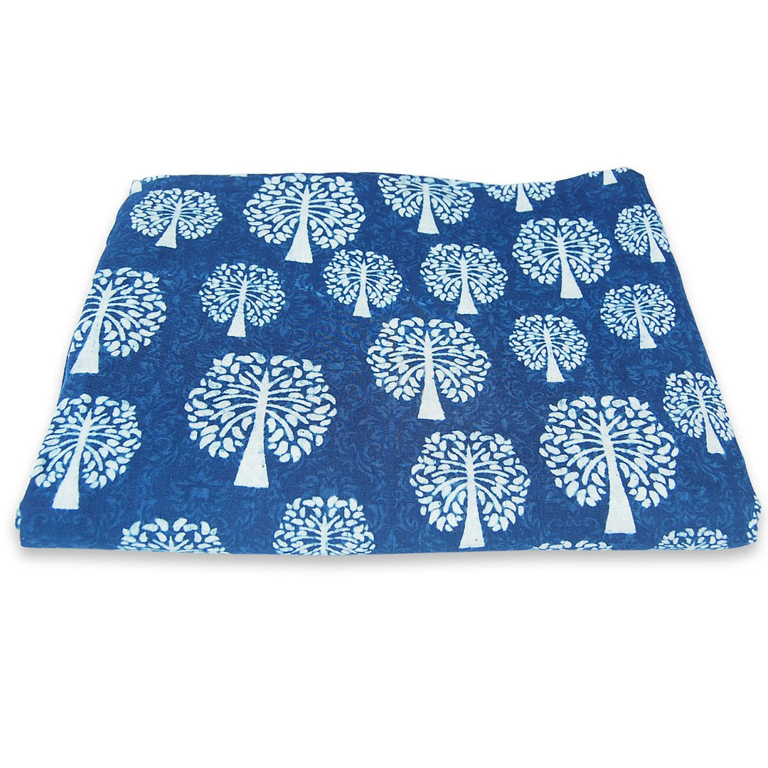 Indigo Tree Of Life Block Printed Natural Cotton Fabric - Craft Jaipur