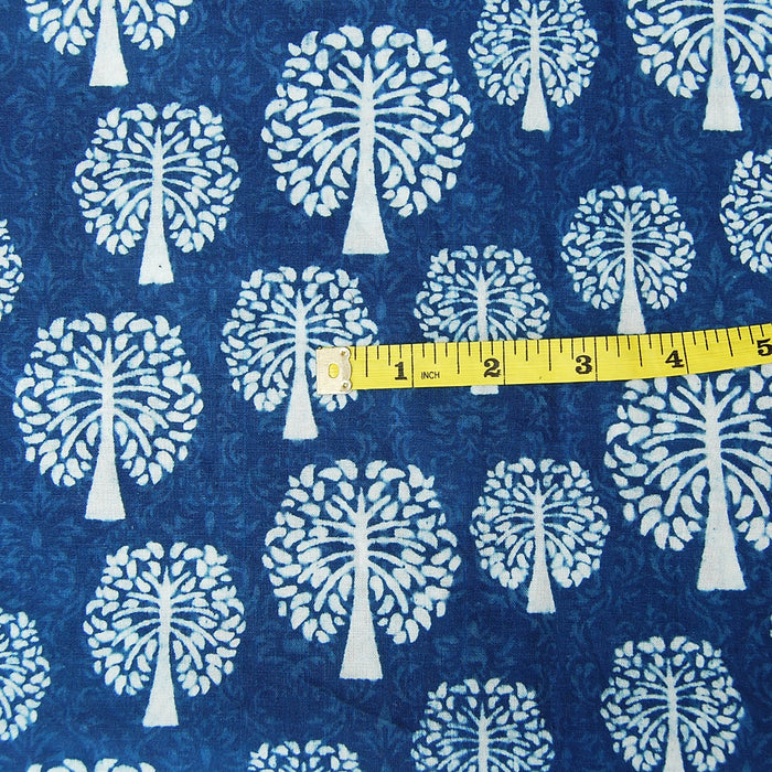 Indigo Tree Of Life Block Printed Natural Cotton Fabric - Craft Jaipur