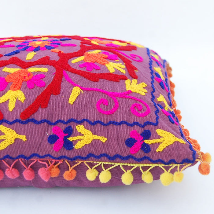 Indian Suzani Floral Embroidery Cushion Cover Decorative - CraftJaipur