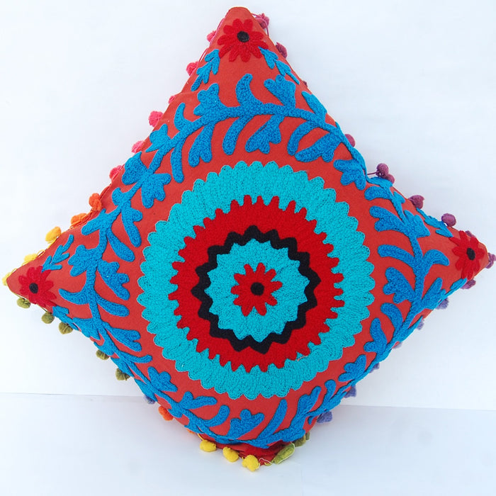 Suzani Woolen Embroidery Throw Pillows Cushion Cover - CraftJaipur