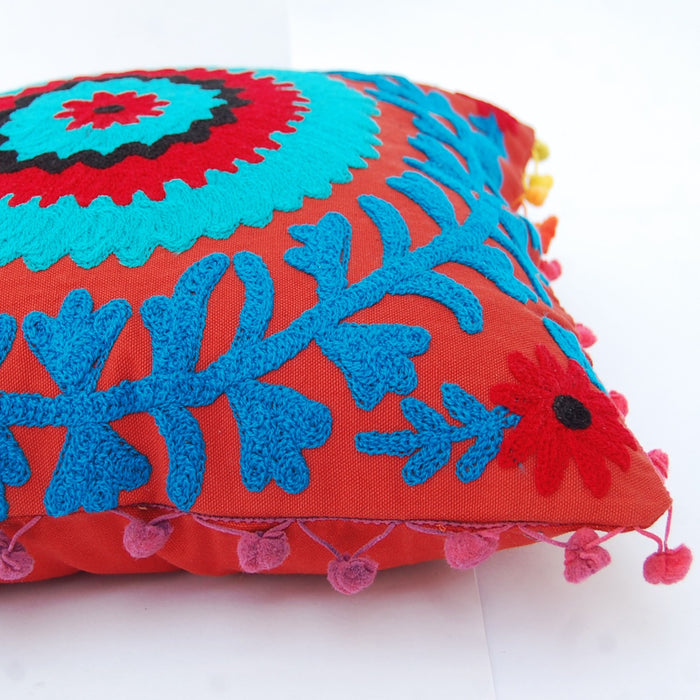Suzani Woolen Embroidery Throw Pillows Cushion Cover - CraftJaipur