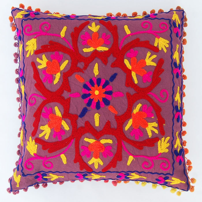 Indian Suzani Floral Embroidery Cushion Cover Decorative - CraftJaipur