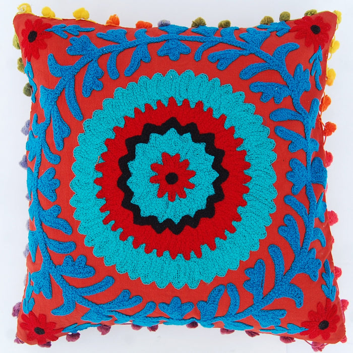 Suzani Woolen Embroidery Throw Pillows Cushion Cover - CraftJaipur