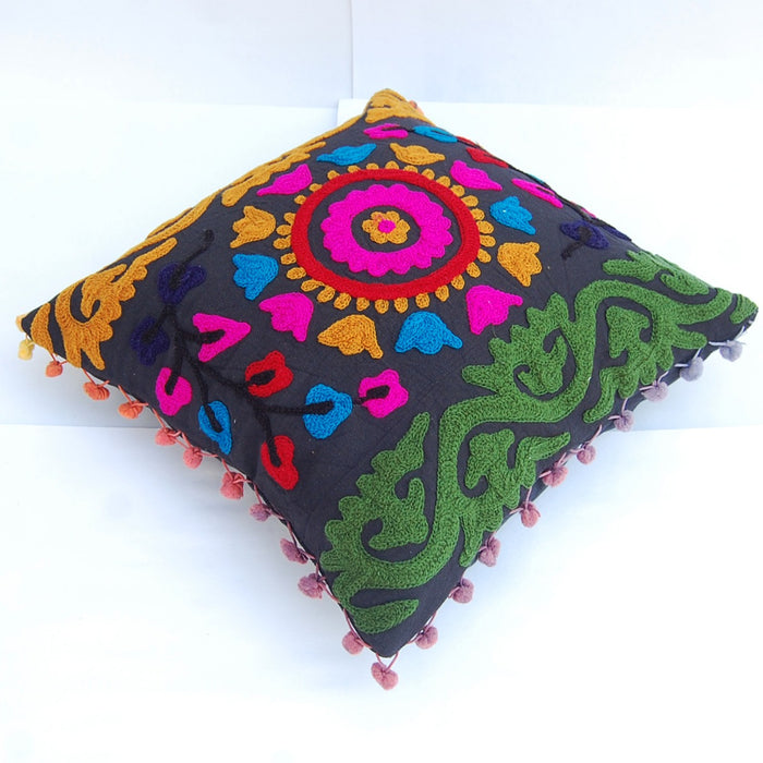 Handmade Suzani Pillow Cover Woolen Embroidery Cushion