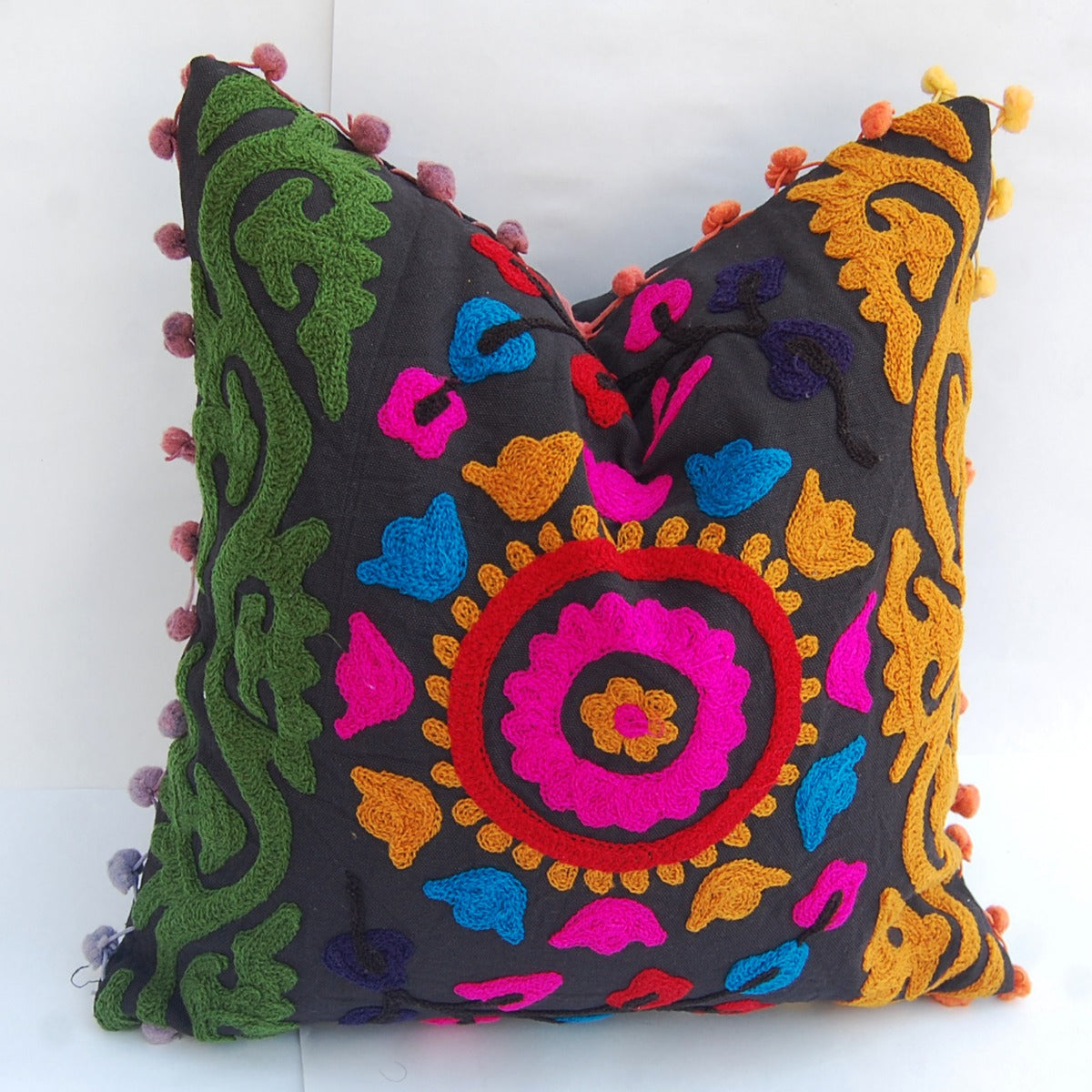 Handmade Suzani Pillow Cover Woolen Embroidery Cushion - CraftJaipur