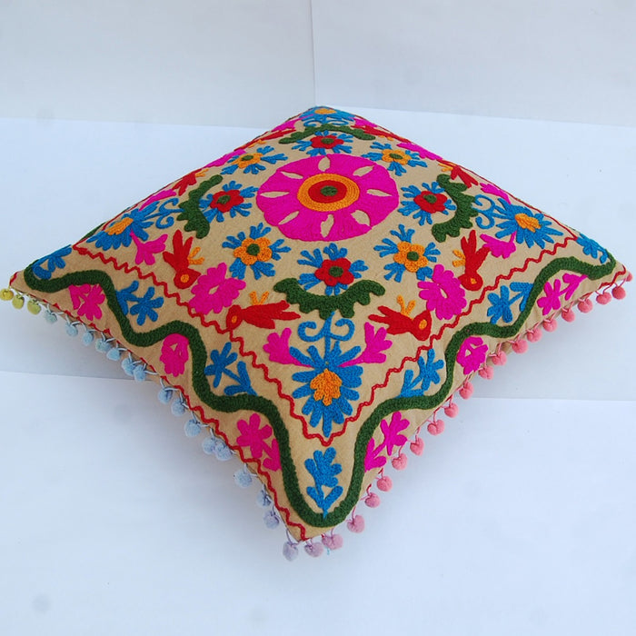 Suzani Cushion Cover Embroidered Pillow Case Sofa Decor - CraftJaipur