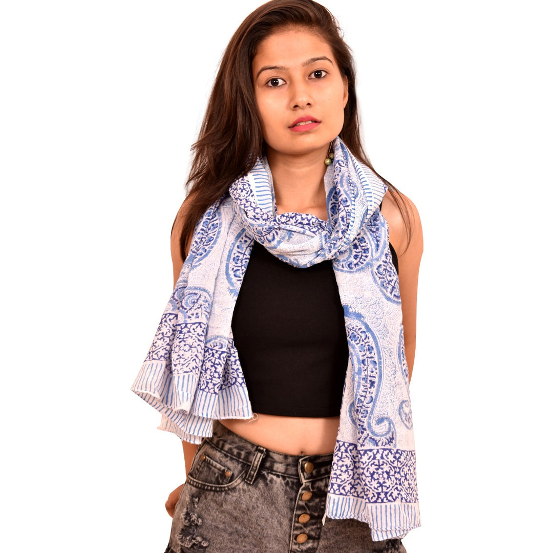 Block Printed Cotton Scarves, Cotton Sarongs for Women, White Sarong Style Cover-Up, Beach Coverups