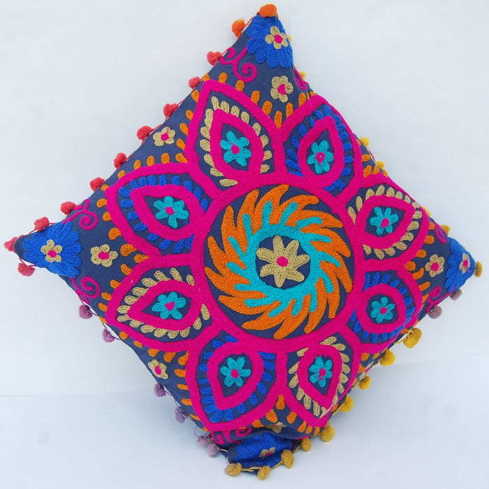 Suzani Embroidered Cushion Cover Cotton Shams Pillows - CraftJaipur