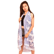 Block Printed Cotton Scarves, Cotton Sarongs for Women, White Sarong Style Cover-Up, Beach Coverups