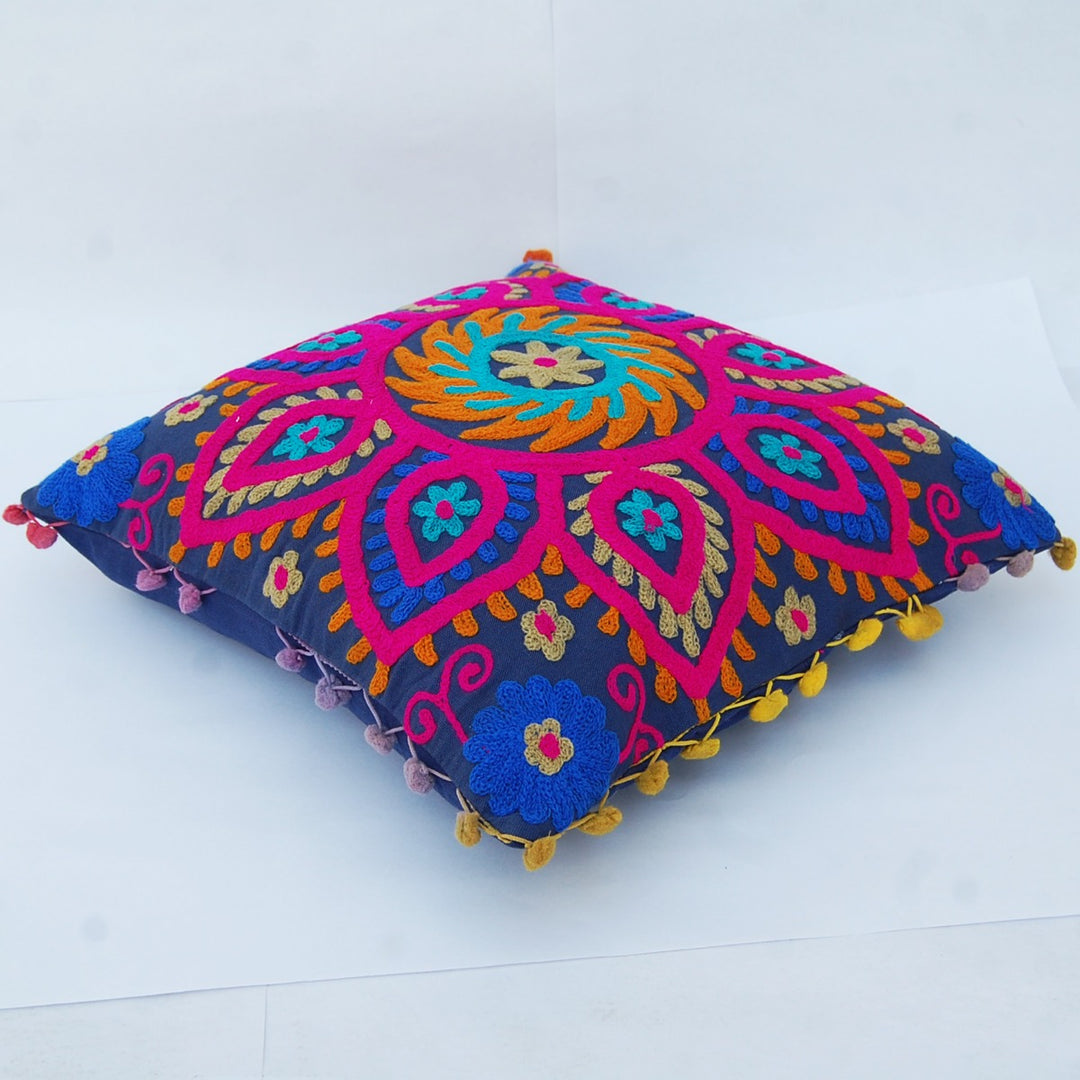 Suzani Embroidered Cushion Cover Cotton Shams Pillows - CraftJaipur