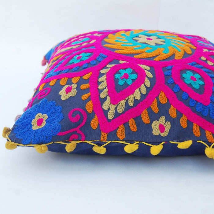 Suzani Embroidered Cushion Cover Cotton Shams Pillows - CraftJaipur